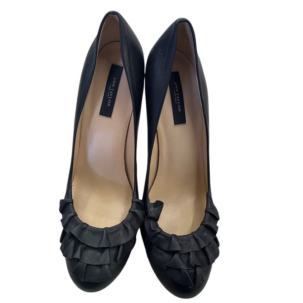 Ann Taylor Women’s Christine Black Leather Ruffle Heels